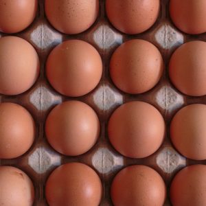 a bunch of brown eggs in a carton